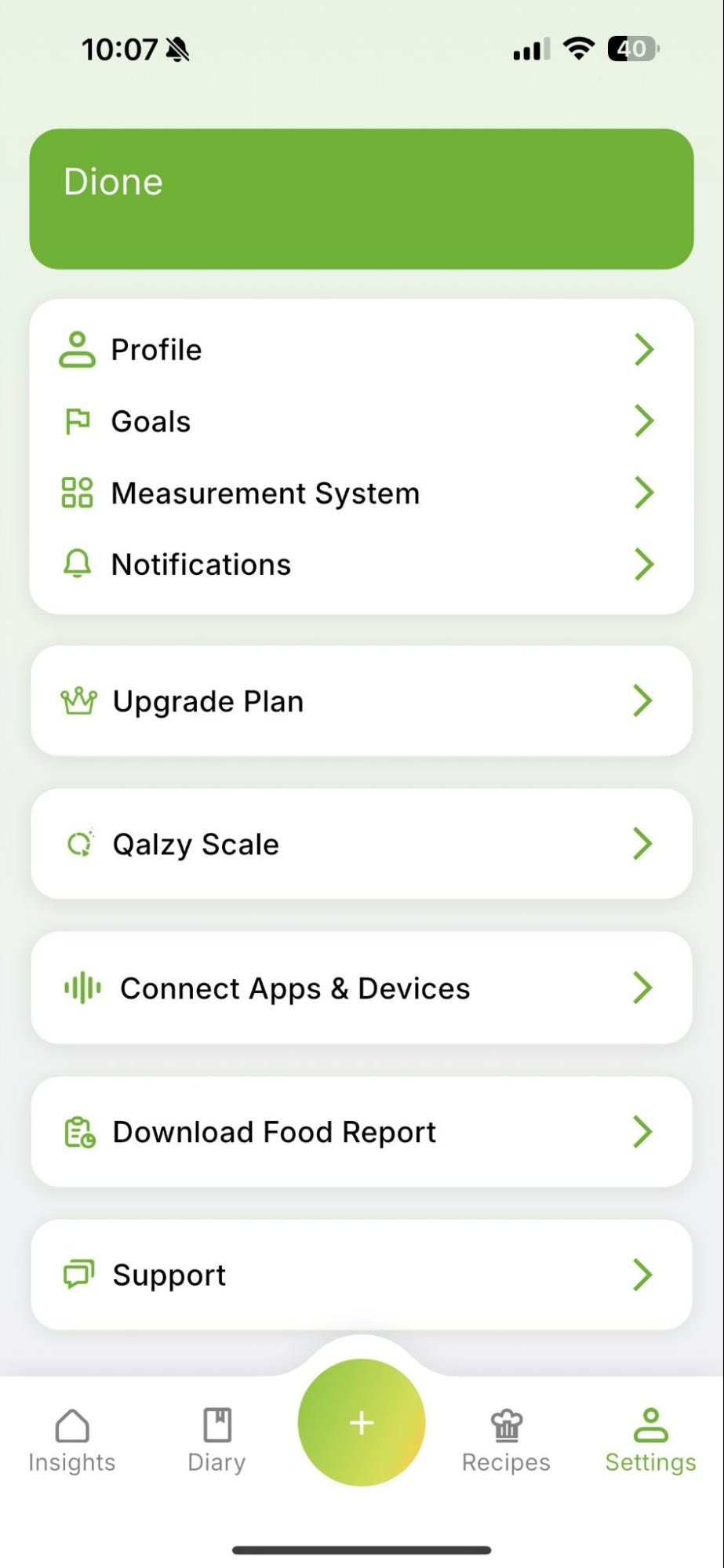 1. Connect a health app or fitness device — Qalzy app screenshot