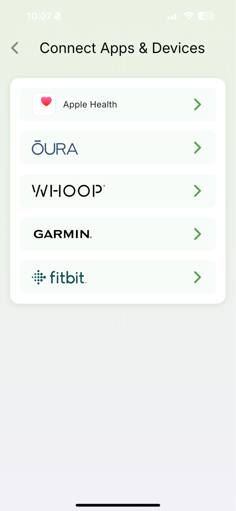 1. Connect a health app or fitness device — Qalzy app screenshot