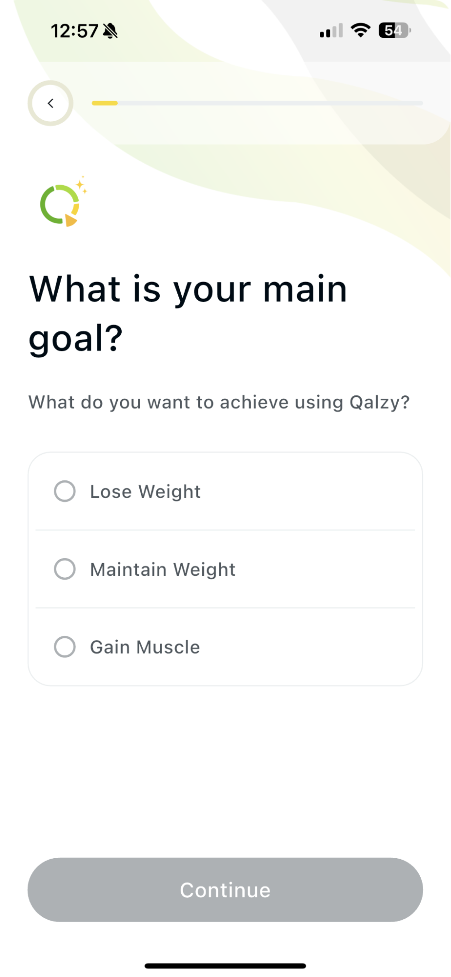 1. Complete the questionnaire and get your personalized plan — Qalzy app screenshot
