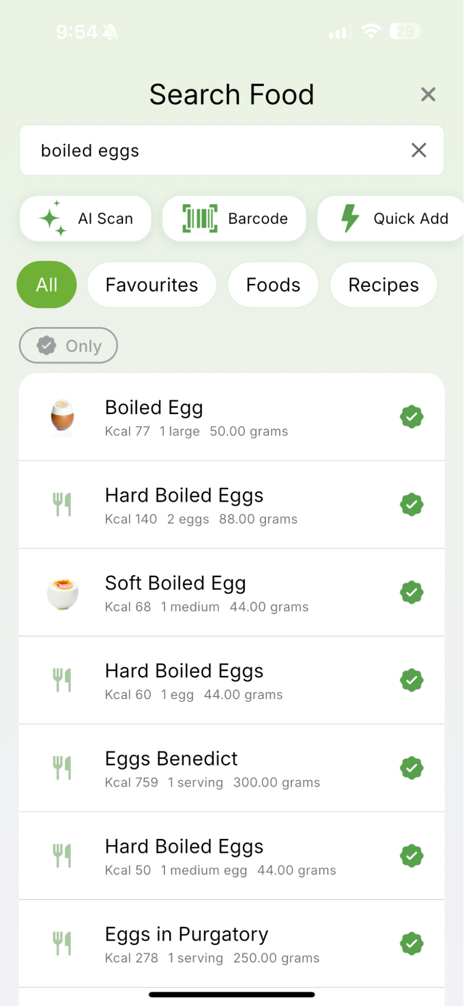 How to Search for a Food, Meal, or Ingredient — Qalzy app screenshot