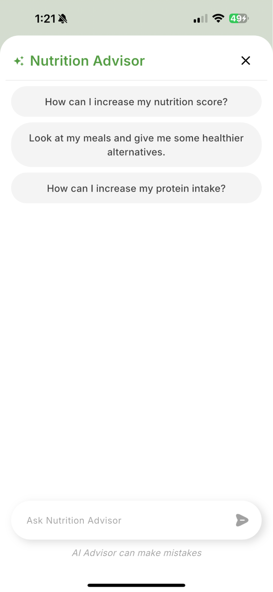 How to Use the Nutrition Advisor — Qalzy app screenshot
