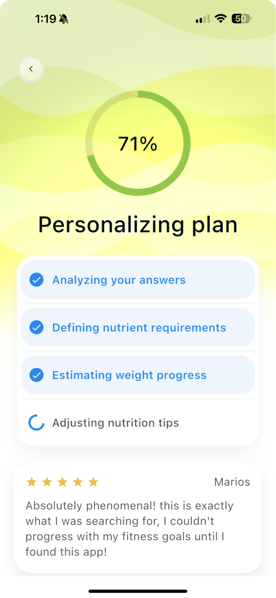 1. Complete the questionnaire and get your personalized plan — Qalzy app screenshot